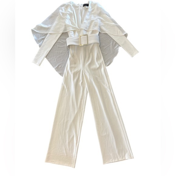 NWOT Akira White Cape Jumpsuit with Gold Buckle Size S - Picture 1 of 9